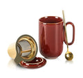 vicrays Ceramic Tea Mug Infuser - Large Cup 16 oz Hot Loose Steeping Handle Teacup with Leaf Infuser Spoon Lid - Tall Glazed Strainer Coffee Mug Microwave Safe - Cherry Red - color: Cherry Red