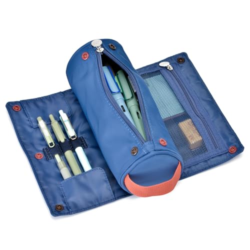 Lanxivi Large Capacity Pencil Case Roll Up Design Multifunctional Pencil Holder Pouch Stationery Pen Bag for Teen Girls and Boys Camping style - Dark Blue - color: Dark Blue