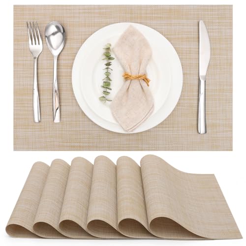 Myir JUN Placemats Set of 6 Kitchen and Dining Table Placemats - color: A-beige, size: Set of 6