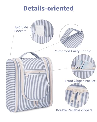 Narwey Hanging Travel Toiletry Bag for Women, Makeup Cosmetic Bag - color: CA-Greyish Blue Stripe, size: Medium