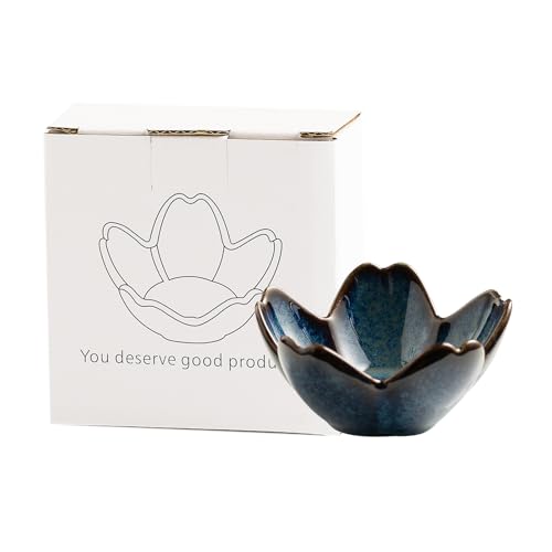 Floral Ceramic Jewelry Tray, 3.5" Ring Holder Trinket Bowl - color: blue