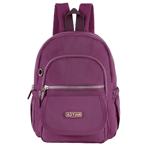 AOTIAN Mini Backpack for Women, Lightweight Sturdy Nylon Small Daypack - color: Mini Deep Purple