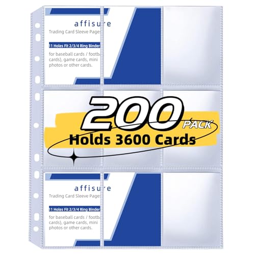200 Pack 9 Pocket Trading Card Binder Pages, Holds 3600 Cards - size: 200 Pack