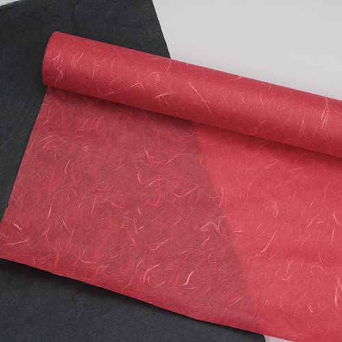 Korean Traditional Mulberry Paper, Colored Hanji Paper Roll, Natural Fiber Texture, Unyong (Red, 10.4" x 787.4") - color: Red, size: 10.4" x 787.4"