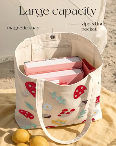 Miss Adola Embroidery Canvas Tote Bag with Pocket & Buckle - color: Shiitake