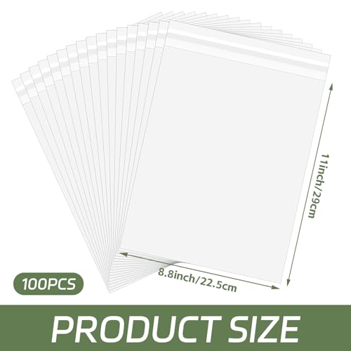 VOKOY 100PCS 8.5 x 11 Inch Cellophane Bags Self Sealing, Resealable Clear Plastic Sleeves for Paper, Artwork, Photo Mats, Comic, Magazine Page Protectors - size: 8.5 x 11 Inch, style: 100 Pack