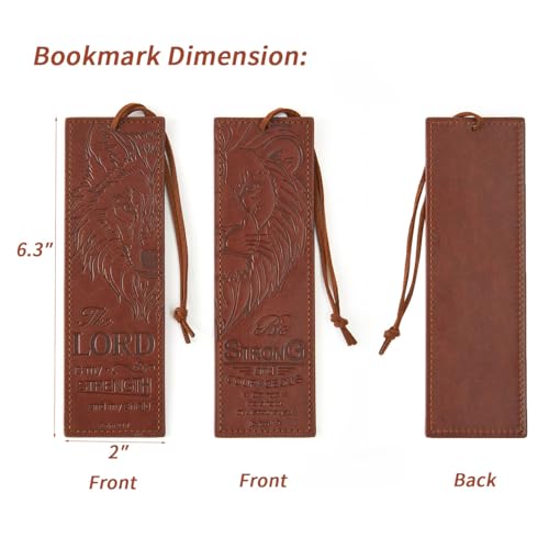 2 Pcs Wolf Lion Leather Bible Bookmark, Christian Bookmarks Gifts for Men Book Marks for Reading Men (Brown) - style: Brown