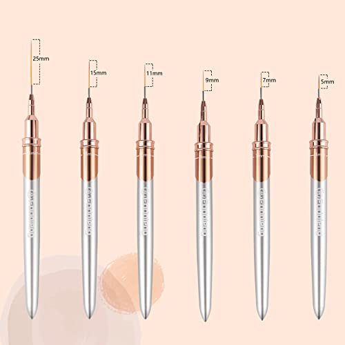 Liner Brush for Nails, 6 Pcs Thin Nail Art Brushes - color: Silver-Gold
