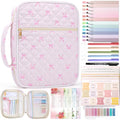 XKDOUS Bible Cover for Women Bible Bag Kit Church Book Holder Carrying Case - color: Pink Bow