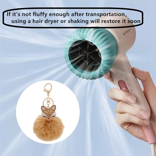 Faux Rabbit Fur Pom Pom Keychain with Fox Head - color: Brown