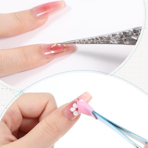 2PCS Crystal Blue Nail Tweezer: Double Ended Sticker Tweezers with Silicone for Craft, Precision Rhinestone Picker Tool for Jewelry Eyelash Nail Art,Curved Tip Tweezers Kit - color: Crystal Blue