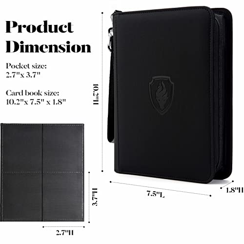 Fabmaker 4 Pocket Zip Card Binder, PU Trading Card Binder for 320 Cards - color: Black, size: 4 Pocket - 10.2" x 7.5"