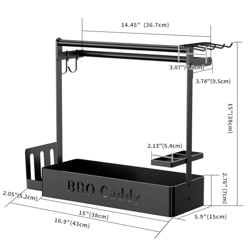 Grill Caddy for Outdoor Grill, BBQ Caddy with Paper Towel Holder & 4 Hooks - color: Black-1