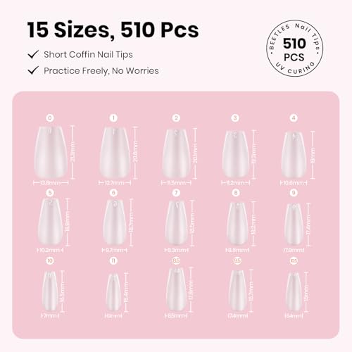 Beetles Nail Art Kit, 510pcs 15 Sizes Gel Nail Tips Nail Art Brushes Set - color: F-Multicolor-10