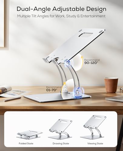 Nulaxy Ergonomic Adjustable Laptop Stand for Desk, Dual Foldable Computer Riser with Advanced Heat-Vent, Heavy-Duty Portable Notebook Holder for Posture Correction, Compatible with Mac 10-16" Laptops - color: A-Silver