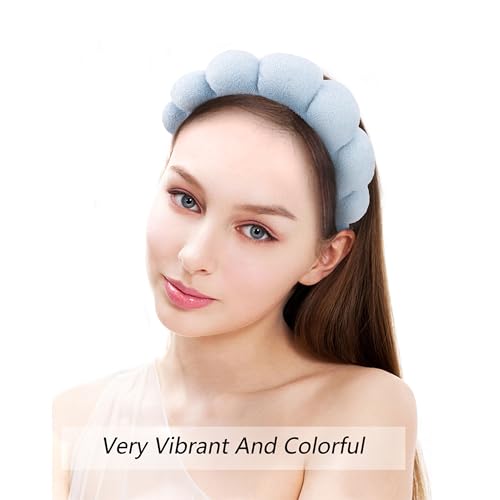 SPA Headbands for Washing Face Makeup Headbands with Bow Hair Band Women Facial Head Band Wrist Towel Wraps For Shower Face Mask Blue, 5 Pack - color: Sky Blue