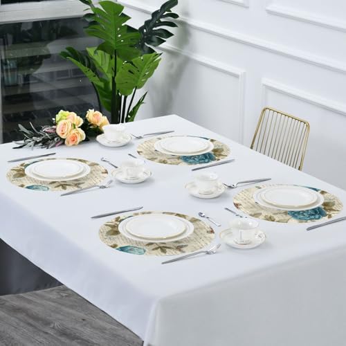 Blue Flower Butterfly Retro Pattern Round Placemats Washable ‌Heat Resistant‌ ‌Non-Slip Place Mats Table Place Mat for Kitchen Dining Set of 6 - color: Blue Flower Butterfly Retro Pattern, size: 15.4x15.4inx6