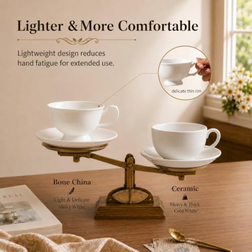 Fine Bone China Espresso Cups and Saucers Set of 4, 5 oz - color: 4Pcs Plain Set, size: 4 Count (Pack of 1)
