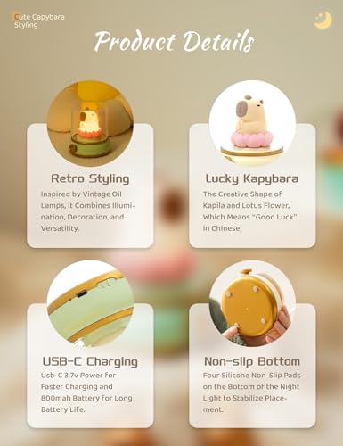 WANIDEA Capybara Night Light for Kids, Cute Lamp and Ambient Lighting - color: Capybara Green