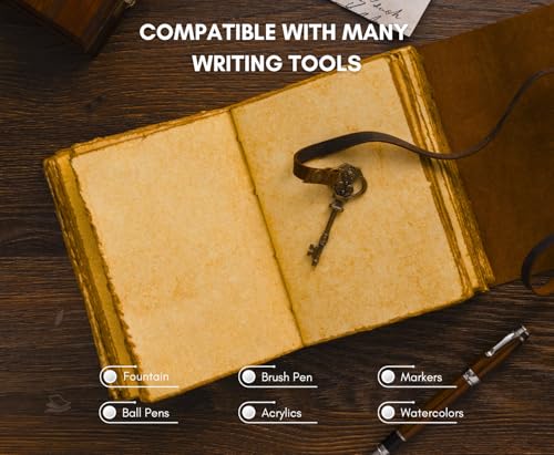 NomadCraftsCo Vintage Leather Journal, Handmade Deckle Edge Paper 240 Pages - color: Red Brown, size: 11.5" x 8.25"
