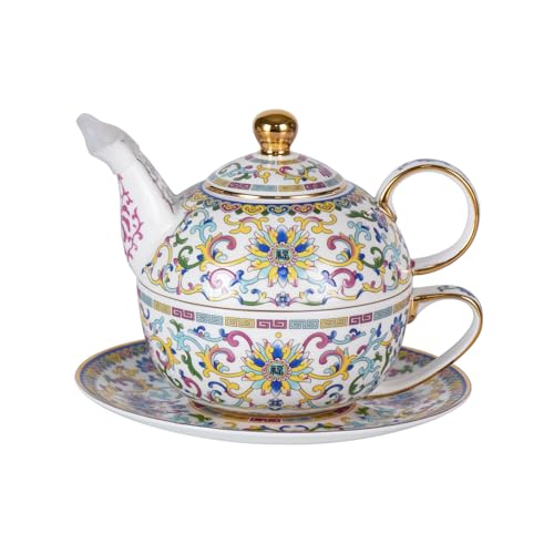 KAMMAK Tea for One Set, Ceramic Teapot, Bone China Tea Set, Cup and Saucer - color: White
