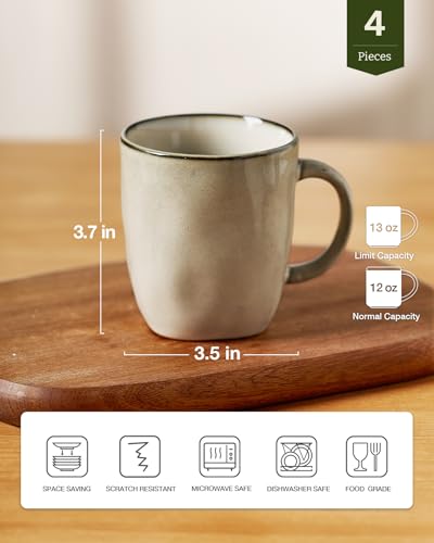 famiware Coffee Mugs Set of 4, Ocean Square 13oz Coffee Cup Set with Handle - color: Ocean Square-Light khaki, size: 4pcs