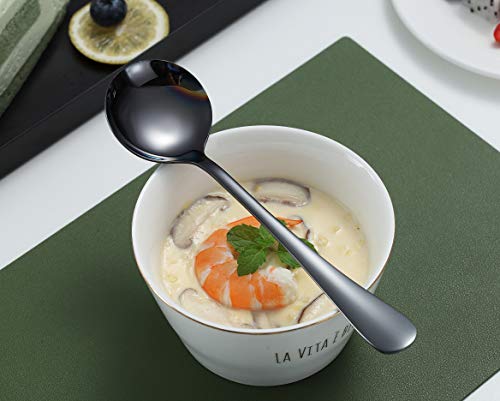 Kyraton 6-Piece Stainless Steel Round Spoons - Black Titanium Plated, Dishwasher Safe - color: 3. 6 pieces black