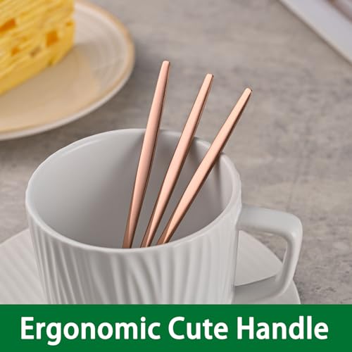 5.1Inch Stainless Steel Coffee & Tea Spoons Set,Rose Gold Teaspoon,Small Spoons For Dessert or Tea,Espresso Spoon For Cafe - color: Rose Gold