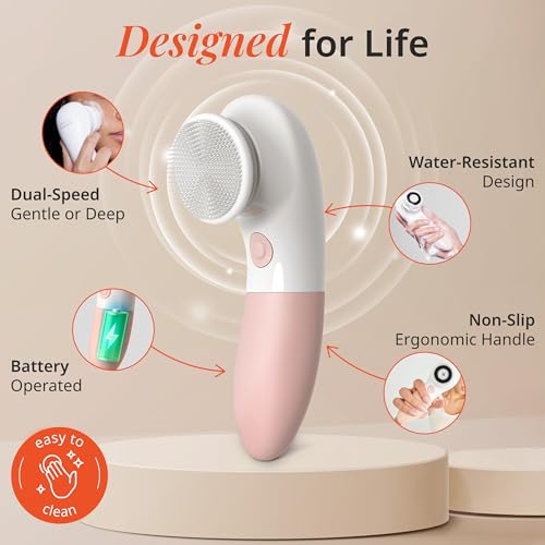 Vanity Planet Raedia Facial Cleansing Brush - Electric Facial Cleansing Brush with 4 Exfoliating Brush Heads - Waterproof, Handheld, Lightweight for Face Scrubber and Exfoliating Face - Dusty Pink - color: Dusty Pink