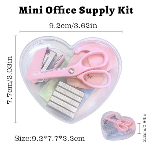 6 Pack Mini Office Supply Kits Mini School Supplies – Includes Mini Stapler,Scissors, Note Paper, Eraser, Tape Dispenser (Heart) - color: Heart
