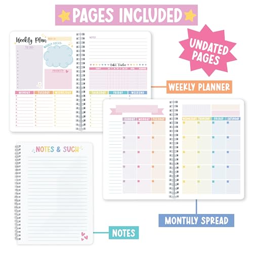 Undated Weekly Planner Spiral - Undated Weekly Planner Habit Tracker - color: Indigo Pastel Floral