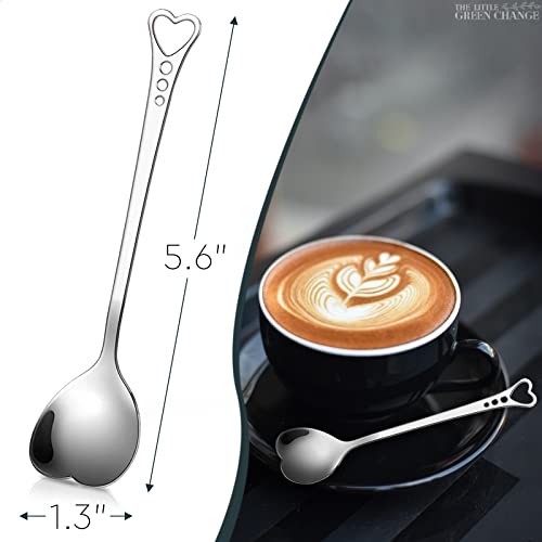 6 Pcs Heart Shaped Spoons for Ice Cream and Desserts, 5.6", Silver - color: 6 Pcs Silver Heart Shaped Spoons Set