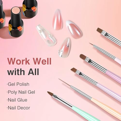 Nail Art Brushes, 6 Pcs Nail Brush Set with Liner Brush and Dotting Pens - color: 6PCS Nail Brush Set