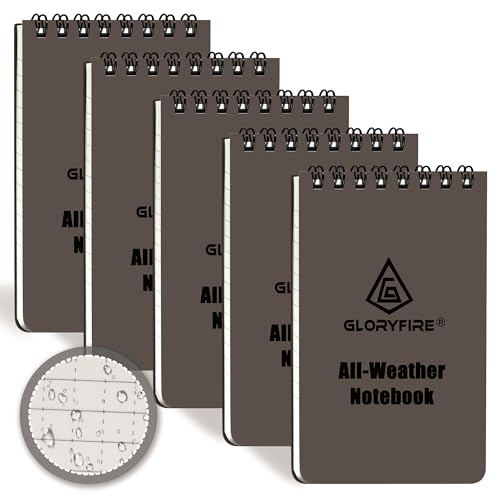 GLORYFIRE 5 Pack Waterproof Notebook, All-Weather Pocket Notepad 3"x5"