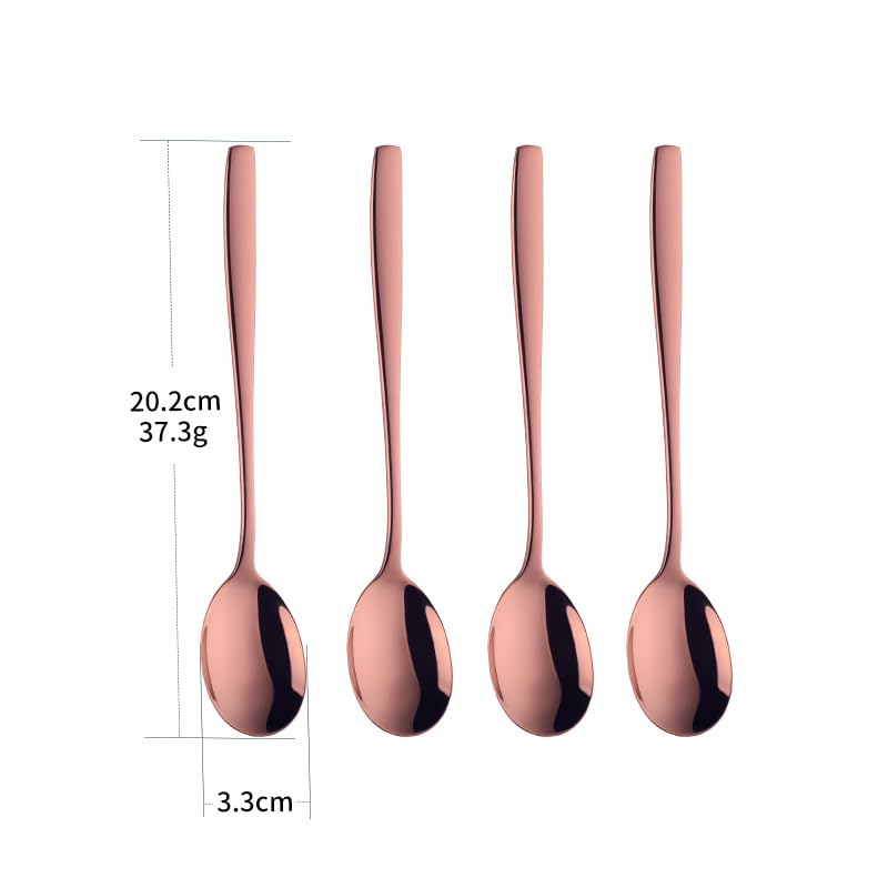 Metal Round Spoons, 8 inch Stainless Steel Reusable Long Handle Korean Soup Spoons, Table Dinner Desert Spoon Set of 8(Rose Gold) - size: Rose Gold