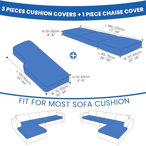 Stretch Sofa Cushion Covers (3 Seaters + 1 Chaise, Light Gray) - color: Light Gray, size: 1 Chaise + 3 Seater Cover
