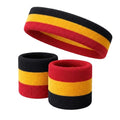 COUVER 3 Color Striped Sports Sweatband Set - color: Black/Gold Yellow/Red