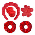 Spa Headband Set Washing and makeup sponge hair hoop suit bath towel cloth for cleaning the face or bath beam. (Red, Average code) - color: Red