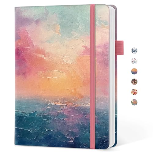 Taja Pretty Lined Journal for Women, Aesthetic Hardcover Leather Journal - color: C-Sunset, size: A-Lined