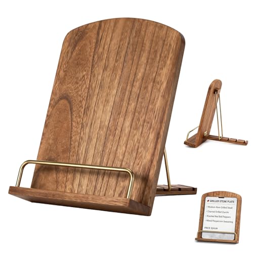 Cookbook Holders for Kitchen Counter Adjustable Wooden Recipe Stand iPad and Cook Book Holder