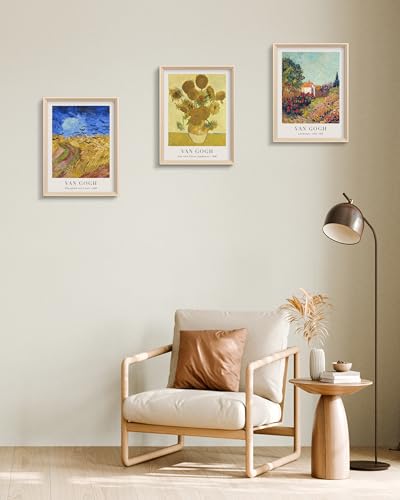 HesenDot Van Gogh Framed Wall Art,Vintage Canvas Prints Set of 3 - color: Framed Van Gogh Landscape, size: 16"L x 12"W