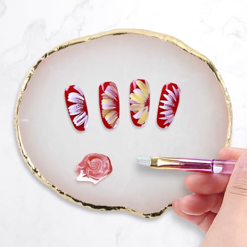 23 Piece Nail Art Tools Set Resin Nail Art Palette Nail Art Brush 2-way Acrylic Silicone Engraving Pen Dotting Pen Tools DIY Home Salon Makeup Display Board Nail Art Kit (White) - color: White
