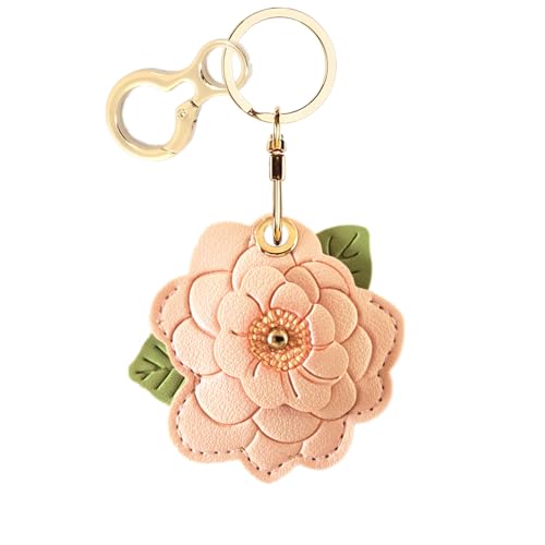 BORKUANA PU Leather Keychain holder Protective Case Compatible with AirTag - color: Camellia C
