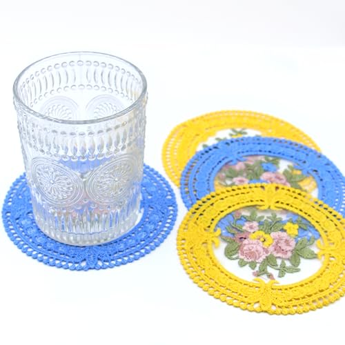 FITNXT 4.5'' 8pk Crocheted Flower Cloth doilies, Blue Vintage Inspired Coasters for Drinks, Rose Lace Tea Cup doilies for Tea, Home Decor, Wedding, Tabletop Decoration (Indigo), AMLS01 - color: Indigo
