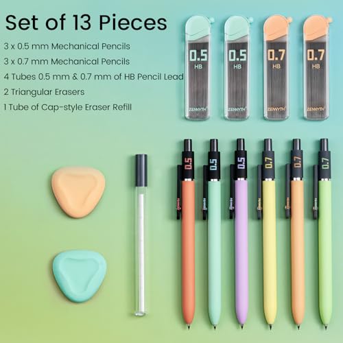 Solati Pastel Mechanical Pencil Set, 6 Pack with Case, 0.5mm & 0.7mm