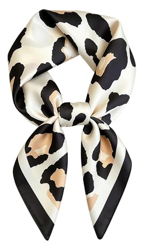 Silk Like Square Scarf for Women Men 27.5" - color: Leopard White