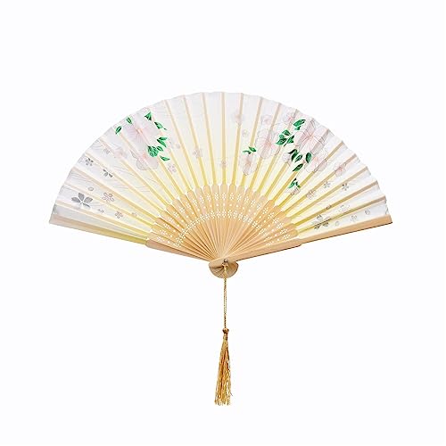 QIRMIZI 10 Pieces Handheld Fans, Silk Folding Fans, Floral Folding Fans for Birthday,Dancing, Cosplay, Weddings, Parties, and Events,Yellow Morning Glory - color: 08 Yellow Morning Glory