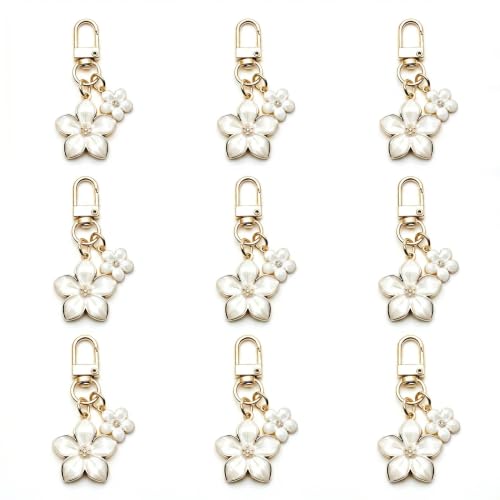 9Pcs Daisy Flower Keychains Gold Alloy Lobster Clasp Bag Charms for Handbags Backpacks Car Keys Women Accessories Set - color: 9-white