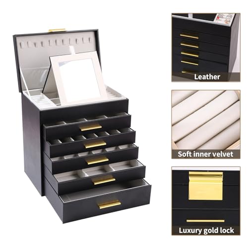 BOOVO Jewelry Boxes for Women, White and Black 6 Layer Large Jewelry Box for Necklace, Bracelet, Earrings, Rings Storage, Jewelry holder Organizer for Girls Gift (Black and Gold, 6 layer) - color: Black and Gold, size: 6 layer