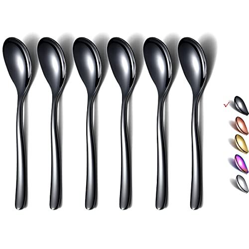Black Demitasse Espresso Spoons, 5.5'' Mini Coffee Spoons, Set of 6, Stainless Steel, Dishwasher Safe - color: 4. Black